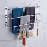 THREE Stagger Layers Towel Rack Upgraded with SIX Movable Hooks Stainless Steel Towel Bars Bathroom Accessories Set for Hanging Bath Sponge and Towels Bright Polishing 45CM