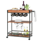 Kitchen Serving Cart with Removable Tray, 3-Tier Kitchen Utility Cart on Wheels with Storage, Universal Casters with Brakes, Leveling Feet, Rustic (Brown)_4
