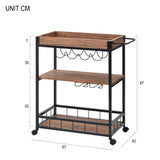 Kitchen Serving Cart with Removable Tray, 3-Tier Kitchen Utility Cart on Wheels with Storage, Universal Casters with Brakes, Leveling Feet, Rustic (Brown)_6