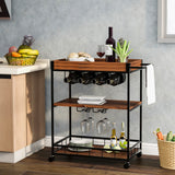Kitchen Serving Cart with Removable Tray, 3-Tier Kitchen Utility Cart on Wheels with Storage, Universal Casters with Brakes, Leveling Feet, Rustic (Brown)_7