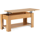 Lift up Top Coffee Table with storage and shelf living room(Oak)_18