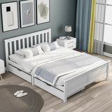 【New Product with discount price】Wooden Solid White Pine Storage Bed With Drawers Bed Furniture Frame For Adults, Kids, Teenagers 4ft6 Double (White 190x135cm)_14