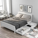 【New Product with discount price】Wooden Solid White Pine Storage Bed With Drawers Bed Furniture Frame For Adults, Kids, Teenagers 4ft6 Double (White 190x135cm)_12