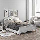 【New Product with discount price】Wooden Solid White Pine Storage Bed With Drawers Bed Furniture Frame For Adults, Kids, Teenagers 4ft6 Double (White 190x135cm)_2