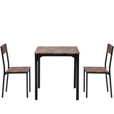 Dining Table and 2 Chairs Wooden Steel Frame Industrial Style Retro Kitchen Dining Table Set (Rustic Brown)_4
