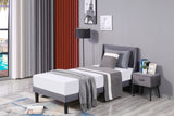 Single Bed Soft Linen Grey 3FT Upholstered Bed  with Winged Headboard, Wood Slat Support_11