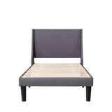Single Bed Soft Linen Grey 3FT Upholstered Bed  with Winged Headboard, Wood Slat Support_8