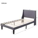 Single Bed Soft Linen Grey 3FT Upholstered Bed  with Winged Headboard, Wood Slat Support_1