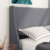 Single Bed Soft Linen Grey 3FT Upholstered Bed  with Winged Headboard, Wood Slat Support_10