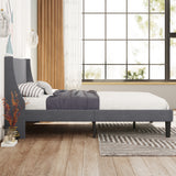 Single Bed Soft Linen Grey 3FT Upholstered Bed  with Winged Headboard, Wood Slat Support_16