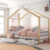 Kids Single Bed Frames Toddler Beds Storage Underneath 3FT Single Bed with Storage Solid Pine Wood House Tree Canopy Bed for Children Girls and Boys Toddler Bed (Wood)_4
