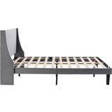 Double Bed Velvet Grey 4FT6 Upholstered Bed with Winged Headboard, Wood Slat Support_3