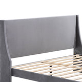 Double Bed Velvet Grey 4FT6 Upholstered Bed with Winged Headboard, Wood Slat Support_8