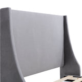 Double Bed Velvet Grey 4FT6 Upholstered Bed with Winged Headboard, Wood Slat Support_11