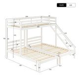 (28550890KAA)Bunk Bed Triple Sleeper with Side Ladder for Children and Teens 3FT, White (90x190cm,90x200cm)_8