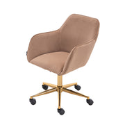 New Velvet Fabric Material Adjustable Height Swivel Home Office Chair For Indoor Office With Gold Legs,Coffee Brown_6