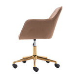 New Velvet Fabric Material Adjustable Height Swivel Home Office Chair For Indoor Office With Gold Legs,Coffee Brown_3