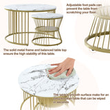 Round Coffee Tables, Removable Set of 2 End Table, Nesting Tables with Gold Metal Frame Legs and Marble Pattern Top for Living Room, Bedroom, Office, Balcony, Apartment_17