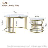Round Coffee Tables, Removable Set of 2 End Table, Nesting Tables with Gold Metal Frame Legs and Marble Pattern Top for Living Room, Bedroom, Office, Balcony, Apartment_20