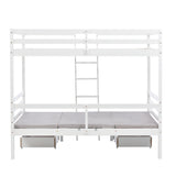 Functional Loft two Drawers, Twin Bedframe turn into Upper Bed and Down Desk, Bunk Bed with Adjustable Tables, Cushion Sets are Free for Bedroom, Dorm, Children Kids, White (90x190cm)_18