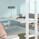 Functional Loft two Drawers, Twin Bedframe turn into Upper Bed and Down Desk, Bunk Bed with Adjustable Tables, Cushion Sets are Free for Bedroom, Dorm, Children Kids, White (90x190cm)_10