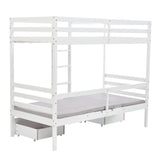 Functional Loft two Drawers, Twin Bedframe turn into Upper Bed and Down Desk, Bunk Bed with Adjustable Tables, Cushion Sets are Free for Bedroom, Dorm, Children Kids, White (90x190cm)_22