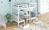 Functional Loft two Drawers, Twin Bedframe turn into Upper Bed and Down Desk, Bunk Bed with Adjustable Tables, Cushion Sets are Free for Bedroom, Dorm, Children Kids, White (90x190cm)_7