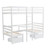 Functional Loft two Drawers, Twin Bedframe turn into Upper Bed and Down Desk, Bunk Bed with Adjustable Tables, Cushion Sets are Free for Bedroom, Dorm, Children Kids, White (90x190cm)_14