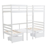 Functional Loft two Drawers, Twin Bedframe turn into Upper Bed and Down Desk, Bunk Bed with Adjustable Tables, Cushion Sets are Free for Bedroom, Dorm, Children Kids, White (90x190cm)_15