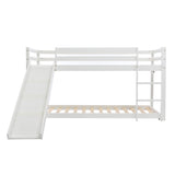 Children's Cabin Bed Frame with Slide & Ladder, Bunk Bed for Kids with Adjustable Ladder and Slide, Adjustable Lower Bed (White, 190x90cm+200x90cm)_5