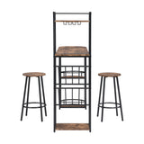 Industrial Bar Table Set with 2 Chairs, Counter Height Kitchen Dining Table, Wine Rack, and Side Storage,  (Rustic Brown)_6