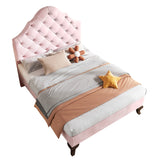 Upholstered bed 90*190 with slatted frame and headboard, Upholstered bed with height-adjustable headboard, Youth bed, Single bed, Wooden slat support, Easy assembly, Velvet, Pink_6