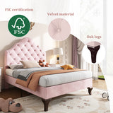 Upholstered bed 90*190 with slatted frame and headboard, Upholstered bed with height-adjustable headboard, Youth bed, Single bed, Wooden slat support, Easy assembly, Velvet, Pink_3