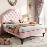 Upholstered bed 90*190 with slatted frame and headboard, Upholstered bed with height-adjustable headboard, Youth bed, Single bed, Wooden slat support, Easy assembly, Velvet, Pink_0
