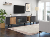 Modern and elegant TV stand, 200x40x55.5 cm, dark wood with a unique texture of grey grain and woodgrain, suitable for a 90-inch TV set, with plenty of storage space._7