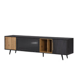 Modern and elegant TV stand, 200x40x55.5 cm, dark wood with a unique texture of grey grain and woodgrain, suitable for a 90-inch TV set, with plenty of storage space._19