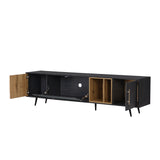 Modern and elegant TV stand, 200x40x55.5 cm, dark wood with a unique texture of grey grain and woodgrain, suitable for a 90-inch TV set, with plenty of storage space._14