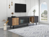 Modern and elegant TV stand, 200x40x55.5 cm, dark wood with a unique texture of grey grain and woodgrain, suitable for a 90-inch TV set, with plenty of storage space._6