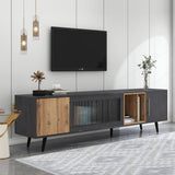 Modern and elegant TV stand, 200x40x55.5 cm, dark wood with a unique texture of grey grain and woodgrain, suitable for a 90-inch TV set, with plenty of storage space._3