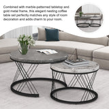 Round Coffee Table, Modern Coffee Table Set of 2 Marble Pattern Top with Metal Frame, Small Side Table, End Table for Living Room, Bedroom, Home Office, Farmhouse, White and Black_18