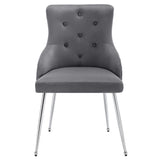 Set of 2 Button Pattern Dining Chair, Upholstered Armchair, Metal Leg Chairs, Modern Lounge Chair, Bedroom Living Room Chair with Lumbar Cushion, Grey_5