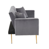 Grey sofa that converts into a bed - Wooden frame, metal feet, removable armrests, with 2 small pillows, 146x71x75 cm_16