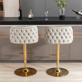 360° Swivel Bar Stools Set of 2 with Adjustable Seat Height, Modern PU Upholstered Chrome Base Bar Chairs with Tufted Button Back, for Dining Room Home Pub Kitchen Island, Steel Footrest&Base_6