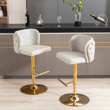360° Swivel Bar Stools Set of 2 with Adjustable Seat Height, Modern PU Upholstered Chrome Base Bar Chairs with Tufted Button Back, for Dining Room Home Pub Kitchen Island, Steel Footrest&Base_7