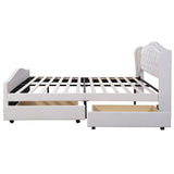 Upholstered bed 135 x 190cm - bed with slatted frame, 2 drawers and headboard with pull point rivets - wood & faux leather - white - youth bed guest bed_10
