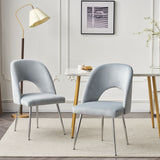 Set of 4 Modern Velvet Dining Chair, Thick Upholstered Kitchen Tub Chair with Loop Backrest and Metal Legs, Living Room Reception Leisure Chairs, for Bedroom/Lounge/Office/Kitchen (Light Grey_1