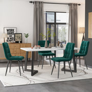 117×68cm Dining Table with 4 Chairs Set, Rectangular Dining Table Modern Kitchen Table Set,Dining Room Chair  Dark green Velvet Kitchen Chair,Black Table Legs_0