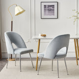 Set of 4 Modern Velvet Dining Chair, Thick Upholstered Kitchen Tub Chair with Loop Backrest and Metal Legs, Living Room Reception Leisure Chairs, for Bedroom/Lounge/Office/Kitchen (Light Grey_8