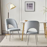 Set of 4 Modern Velvet Dining Chair, Thick Upholstered Kitchen Tub Chair with Loop Backrest and Metal Legs, Living Room Reception Leisure Chairs, for Bedroom/Lounge/Office/Kitchen (Light Grey_6