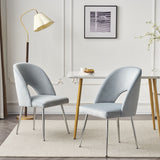 Set of 6 Modern Velvet Dining Chair, Thick Upholstered Kitchen Tub Chair with Loop Backrest and Metal Legs, Living Room Reception Leisure Chairs, for Bedroom/Lounge/Office/Kitchen (Light Grey_9